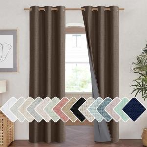 imageNICETOWN Coffee Vintage Linen 100 Blackout Curtains for Living Room Thermal Insulated Curtains 84quot Long Noise Reducing Window Treatment Drapes for Hall Room 42quot Wide Per Panel Set of 2
