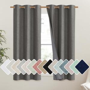 imageNICETOWN Grizzle Gray Vintage Linen 100 Blackout Curtains for Dining Room Thermal Insulated Curtains 45quot Long Noise Reducing Window Treatment Drapes for Kitchen 42quot Wide Per Panel Set of 2