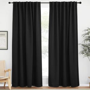 imageNICETOWN Halloween Black Out Panels for Bedroom  Black Color W62 x L84 1 Pair Sliding Door Curtains Insulating Thermal Blackout Curtains for Bedroom Window Bathroom Doorway Front Interior Door