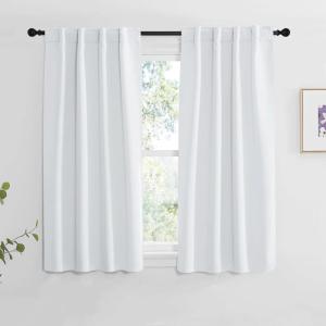 imageNICETOWN Insulated Room Darkening Curtain Panels  Greyish White Color W34 x L48 2 Pieces Room Darkening Window Treatment Drape Panel