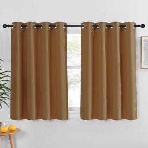 imageNICETOWN Kitchen Short Blackout Curtain and Drape  Thermal Insulated Solid Grommet Blackout Panel for Patio Bedroom Living Room Single Panel 52 inches by 45 inches Gold Brown