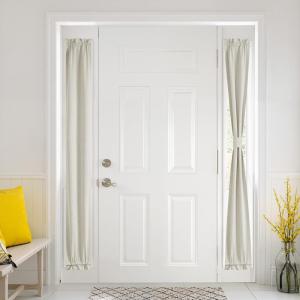 imageNICETOWN Linen Door Curtain for Windows 100 Blackout French Door Curtains for Privacy Thermal Insulated Window Covering for Bedroom Living Room Stone Blue 30quot W x 72quot L 1 PanelLight Beige