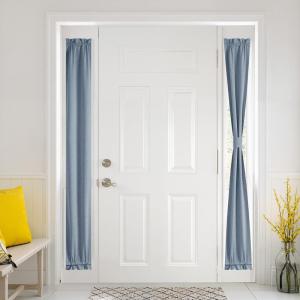 imageNICETOWN Linen Door Curtain for Windows 100 Blackout French Door Curtains for Privacy Thermal Insulated Window Covering for Bedroom Living Room Stone Blue 30quot W x 72quot L 1 PanelStone Blue