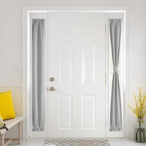 imageNICETOWN Linen Door Curtain for Windows 100 Blackout French Door Curtains for Privacy Thermal Insulated Window Covering for Bedroom Living Room Stone Blue 30quot W x 72quot L 1 PanelDove Grey