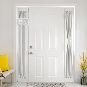 imageNICETOWN Linen Door Curtain for Windows 100 Blackout French Door Curtains for Privacy Thermal Insulated Window Covering for Bedroom Living Room Stone Blue 30quot W x 72quot L 1 PanelGreyish White