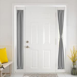 imageNICETOWN Linen Door Curtain for Windows 100 Blackout French Door Curtains for Privacy Thermal Insulated Window Covering for Bedroom Living Room Stone Blue 30quot W x 72quot L 1 PanelGrey