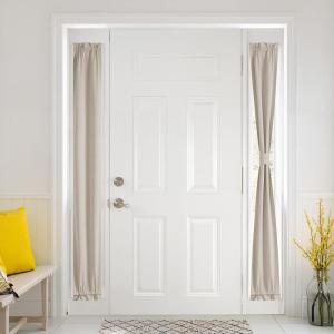 imageNICETOWN Linen Door Curtain for Windows 100 Blackout French Door Curtains for Privacy Thermal Insulated Window Covering for Bedroom Living Room Stone Blue 30quot W x 72quot L 1 PanelSand