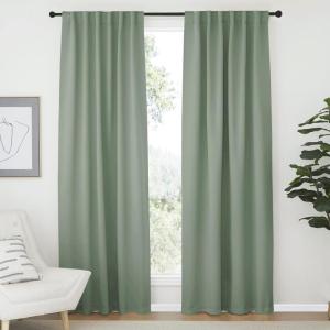 imageNICETOWN Living Room Blackout Draperies  Greyish Green Color W52 x L84 2 Pieces Room Darkening Window Blackout Drape Panels for Wall