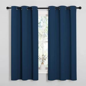 imageNICETOWN Moroccan Blue Room Darkening Curtains for Kitchen Window Treatment Thermal Insulated Solid Grommet Room Darkening CurtainsDrapes for Bedroom Set of 2 42 inches Wide by 68 inches Long