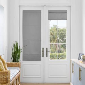 imageNICETOWN No Drill Roman Shadeo No Tools Door Blinds for Side Door Privacy Thermal Insulation Magnetic Window Curtains for French Front 1 Panel 22quot W x 64quot L Biscotti BeigeSilver Grey