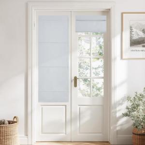 imageNICETOWN No Drill Roman Shadeo No Tools Door Blinds for Side Door Privacy Thermal Insulation Magnetic Window Curtains for French Front 1 Panel 22quot W x 64quot L Biscotti BeigeGreyish White