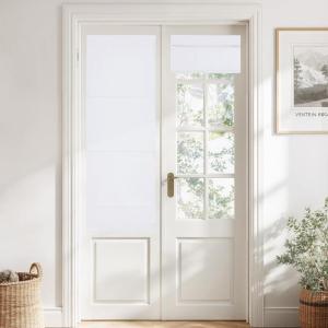 imageNICETOWN No Drill Roman Shadeo No Tools Door Blinds for Side Door Privacy Thermal Insulation Magnetic Window Curtains for French Front 1 Panel 22quot W x 64quot L Biscotti BeigePure White