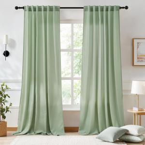 imageNICETOWN NonSeeThrough Sage Green Sheer Curtains for Bedroom Privacy Rod Pocket ampamp Back Tab Light Filtering Window Treatments for Living Room W52 x L84 2 PanelsSage Green