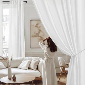 imageNICETOWN NonSeeThrough Sage Green Sheer Curtains for Bedroom Privacy Rod Pocket ampamp Back Tab Light Filtering Window Treatments for Living Room W52 x L84 2 PanelsOff White