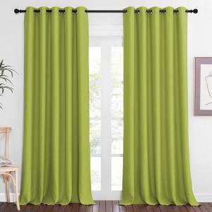 imageNICETOWN Patio Blackout Curtain Panels  Extra Wide Sliding Door Thermal Insulated Drape Privacy Room Divider Curtain for Bedroom Office Fresh Green 66 x 118 Inch Long