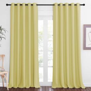 imageNICETOWN Patio Blackout Curtain Panels  Extra Wide Sliding Door Thermal Insulated Drape Privacy Room Divider Curtain for Bedroom Office Paler Yellow 66 x 118 Inch Long