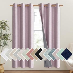 imageNICETOWN Pink Vintage Linen 100 Blackout Curtains for Classroom Thermal Insulated Curtains 72quot Long Noise Reducing Window Treatment Drapes for Gym Room 42quot Wide Per Panel Set of 2