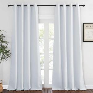 imageNICETOWN Room Darkening Long Curtain  52 inches W x 108 inches Greyish White 1Pack Home Fashion Ring Top Thermal Insulated Window Treatment Drape for Nursery