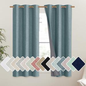 imageNICETOWN 100 Absolutely Blackout Linen Curtains with Thermal Insulated Liner Skylark Blue 42quot Wide 45quot Length Energy Saving Curtains for Dining Room 2 Panels Set Vertical Blinds