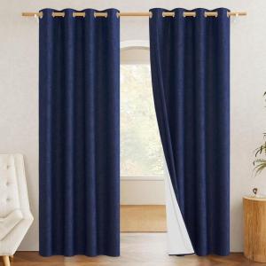 imageNICETOWN 100 Absolutely Blackout Linen Curtains with Thermal Insulated White Liner Dark Blue W52 2 Pieces Noise Reducing Textured Linen Look Curtains for Windows 108 inch Length for Classroom
