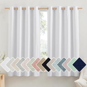 imageNICETOWN 100 Absolutely Blackout Linen Curtains with Thermal Insulated White Liner White 52quot W x 63quot L Set of 2 Vintage Linen Textured Privacy Window Treatment Light Blocking for Living Room