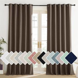 imageNICETOWN Coffee Vintage Linen 100 Blackout Curtains for Living Room Thermal Insulated Curtains 95 Long Noise Reducing Window Treatment Drapes for Home Office 62quot Wide Per Panel Set of 2
