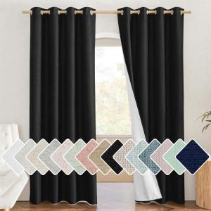imageNICETOWN Vintage Open Linen Weave Flax Thermal Black Curtains for Holloween Decoration 100 Blackout Curtains 84 inches Long 2 PCs for Dining Room Soundproof Window Treatment Drapes for Hall Room