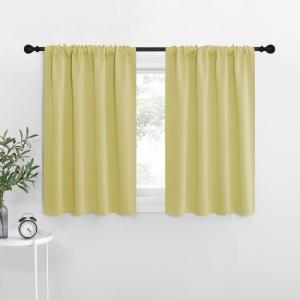 imageNICETOWN Blackout Curtains for Living Curtains Paler Yellow 2 Panels 29 by 30 Room Darkening Window Curtain Panels EasyCare Solid Thermal Insulated DraperiesDrapes for Daughter Room