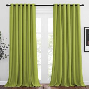 imageNICETOWN Light Reducing Grommet Curtains  Triple Woven Textured Soft Curtain Panels for Living Room Window Treatment Drapes for Sliding Door W80 x L108 Fresh Green 2 Pieces