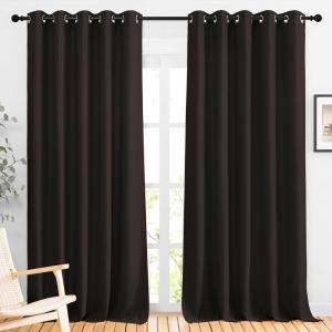 imageNICETOWN Room Darkening Curtains Extra Long 110 Inches Grommet Thermal Insulated Weighted Window Treatments for Living RoomFarmhouse W66 x L110 Toffee Brown 2 Panels
