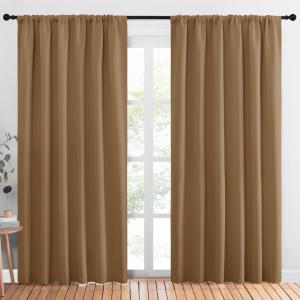 imageNICETOWN Room Darkening Curtains for Bedroom Gold Brown Set of 2 Panels 62 x 84 Inch Triple Weave Home Decoration Thermal Insulated Solid Drapes for Patio Door