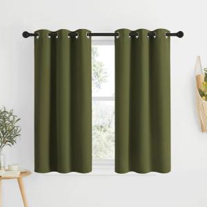 imageNICETOWN Short Blackout Curtains for Kitchen Window  Grommet Room Darkening Voice Reducing Solid Thermal Curtains ampamp Drapes for Small Windows Olive W34 x L50 2 Panels