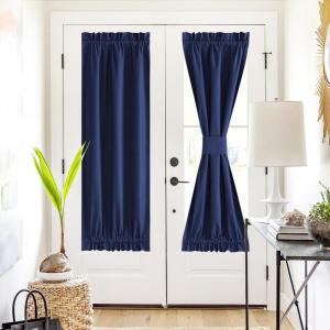 imageNICEETOWN 100 Blackout Door Curtain Light Green Linen Blended Privacy French Short Door Curtain for Patio Sidelight Shade for Glass 25 x 40 inches 1 PanelNavy