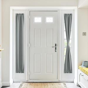 imageNICEETOWN 100 Blackout Door Curtain Light Green Linen Blended Privacy French Short Door Curtain for Patio Sidelight Shade for Glass 25 x 40 inches 1 PanelGrey