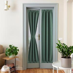 imageNICEETOWN 100 Blackout Door Curtain Light Green Linen Blended Privacy French Short Door Curtain for Patio Sidelight Shade for Glass 25 x 40 inches 1 PanelDark Green