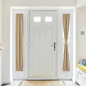 imageNICEETOWN 100 Blackout Door Curtain Light Green Linen Blended Privacy French Short Door Curtain for Patio Sidelight Shade for Glass 25 x 40 inches 1 PanelTaupe