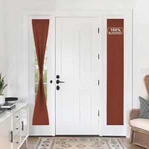 imageNICEETOWN 100 Blackout Door Curtain Light Green Linen Blended Privacy French Short Door Curtain for Patio Sidelight Shade for Glass 25 x 40 inches 1 PanelCaramel