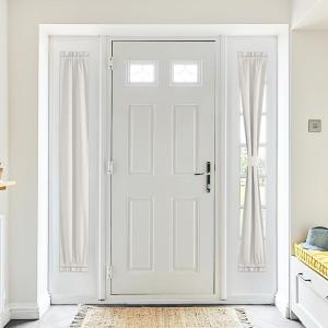 imageNICEETOWN 100 Blackout Door Curtain Light Green Linen Blended Privacy French Short Door Curtain for Patio Sidelight Shade for Glass 25 x 40 inches 1 PanelIvory White