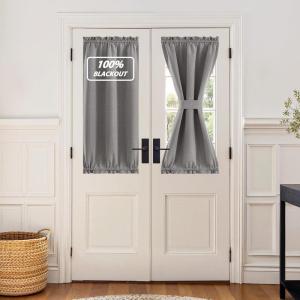 imageNICEETOWN 100 Blackout Door Curtain Light Green Linen Blended Privacy French Short Door Curtain for Patio Sidelight Shade for Glass 25 x 40 inches 1 PanelDark Grey
