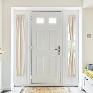 imageNICEETOWN 100 Blackout Door Curtain Light Green Linen Blended Privacy French Short Door Curtain for Patio Sidelight Shade for Glass 25 x 40 inches 1 PanelNatural Beige