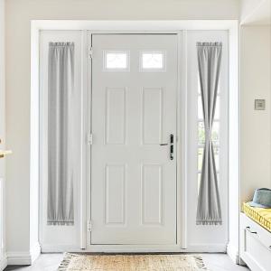 imageNICEETOWN 100 Blackout Door Curtain Light Green Linen Blended Privacy French Short Door Curtain for Patio Sidelight Shade for Glass 25 x 40 inches 1 PanelLight Grey