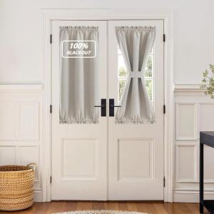 imageNICEETOWN 100 Blackout Door Curtain Light Green Linen Blended Privacy French Short Door Curtain for Patio Sidelight Shade for Glass 25 x 40 inches 1 PanelSilver Grey