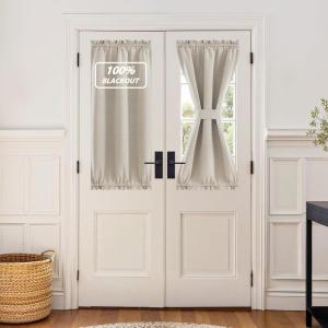 imageNICEETOWN 100 Blackout Door Curtain Light Green Linen Blended Privacy French Short Door Curtain for Patio Sidelight Shade for Glass 25 x 40 inches 1 PanelLinen