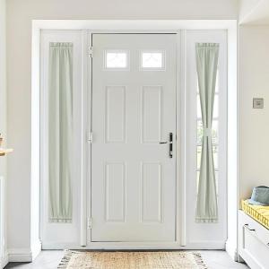 imageNICEETOWN 100 Blackout Door Curtain Light Green Linen Blended Privacy French Short Door Curtain for Patio Sidelight Shade for Glass 25 x 40 inches 1 PanelLight Green