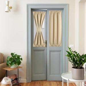 imageNICEETOWN 100 Blackout Door Curtain Light Green Linen Blended Privacy French Short Door Curtain for Patio Sidelight Shade for Glass 25 x 40 inches 1 PanelOatmeal