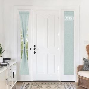 imageNICEETOWN 100 Blackout Door Curtain Light Green Linen Blended Privacy French Short Door Curtain for Patio Sidelight Shade for Glass 25 x 40 inches 1 PanelSeafoam Green