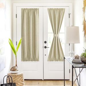 imageNICEETOWN 100 Blackout Door Curtain Light Green Linen Blended Privacy French Short Door Curtain for Patio Sidelight Shade for Glass 25 x 40 inches 1 PanelKhaki