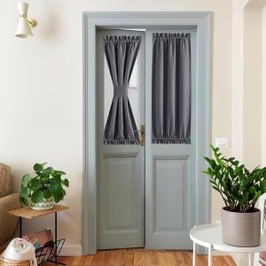 imageNICEETOWN 100 Blackout Door Curtain Light Green Linen Blended Privacy French Short Door Curtain for Patio Sidelight Shade for Glass 25 x 40 inches 1 PanelCharcoal Gray