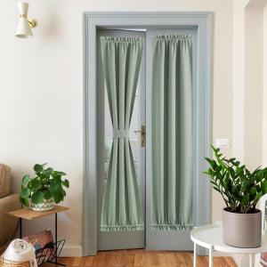 imageNICEETOWN 100 Blackout Door Curtain Light Green Linen Blended Privacy French Short Door Curtain for Patio Sidelight Shade for Glass 25 x 40 inches 1 PanelSage Green