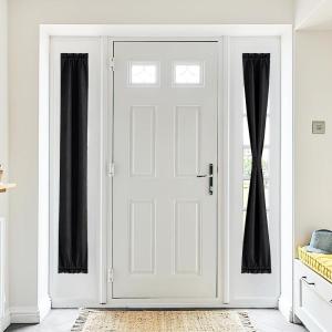 imageNICEETOWN 100 Blackout Door Curtain Light Green Linen Blended Privacy French Short Door Curtain for Patio Sidelight Shade for Glass 25 x 40 inches 1 PanelBlack